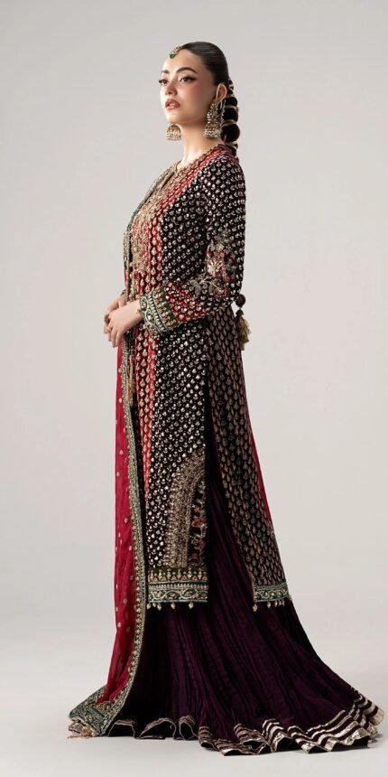 Deep Plum Velvet Embroidered Sharara Dress