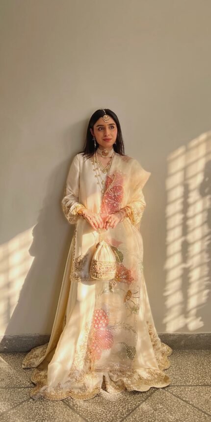 Cream Chinon Silk Nikah Outfit